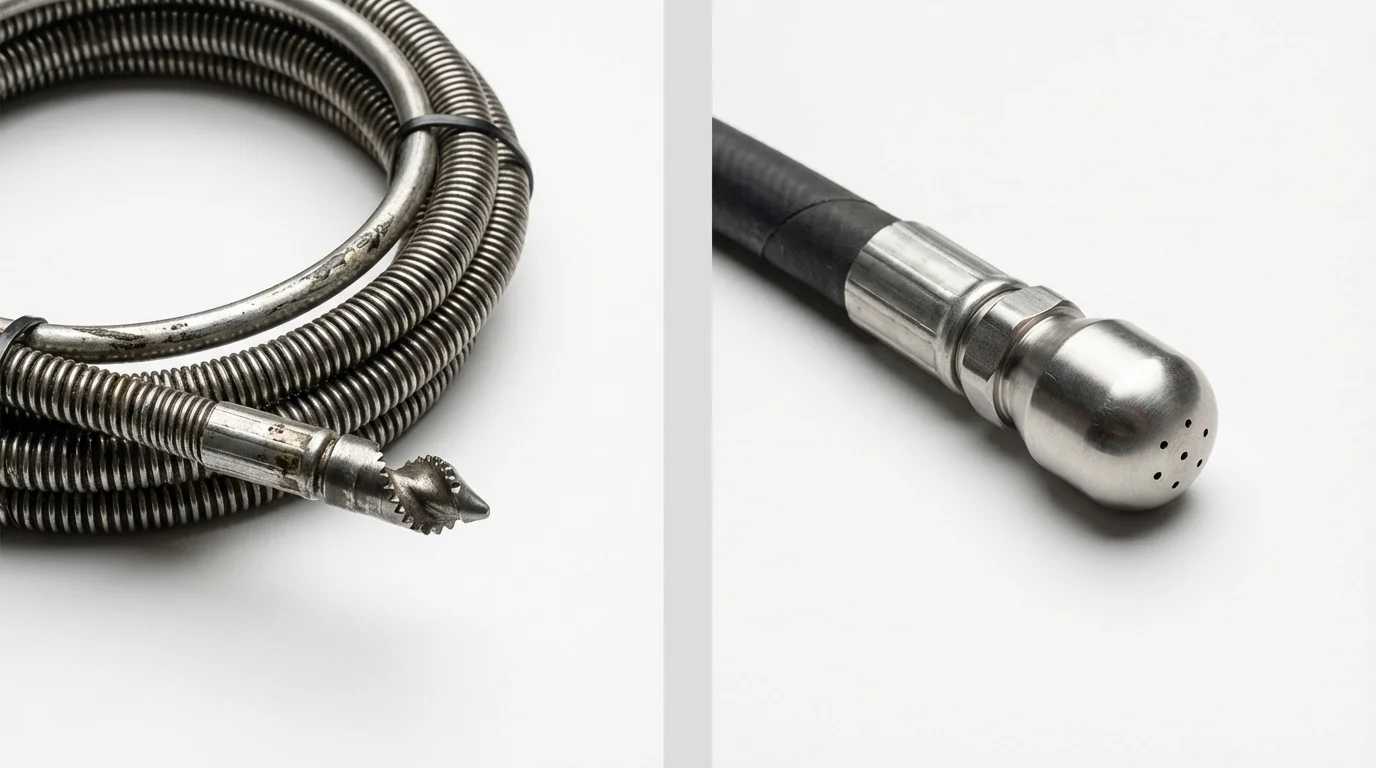 Drain snake cable and hydro jetting nozzle used for drain cleaning in Hooper, UT