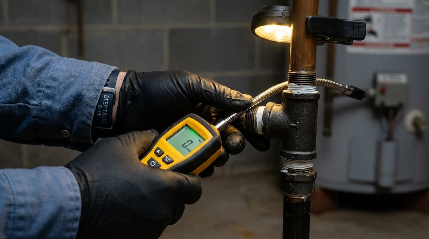 Gas leak detection with electronic sniffer by Johns Plumbing LLC in Hooper