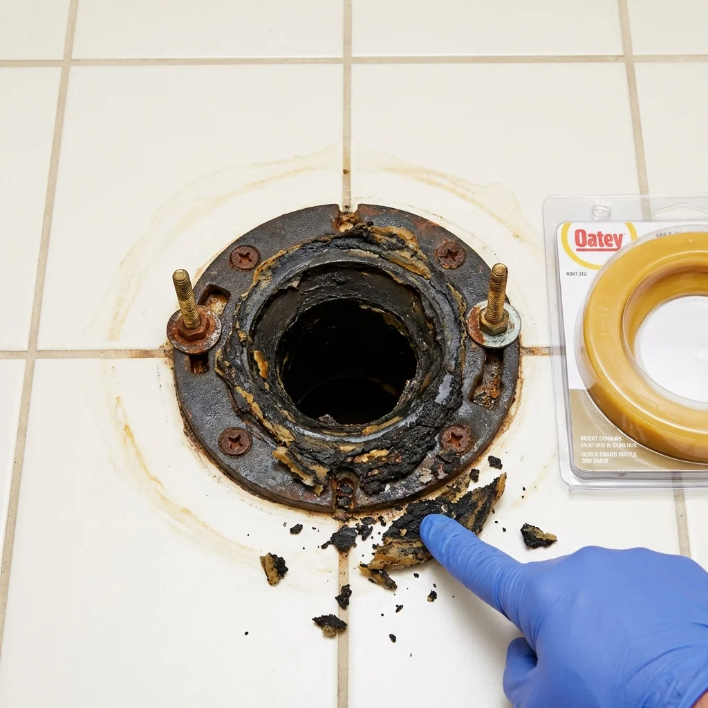 Failed wax ring showing water seepage at the base of a toilet in a Hooper, UT home