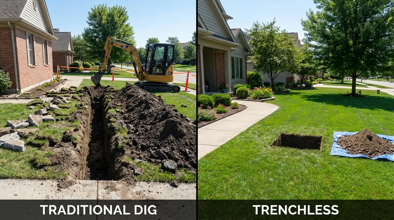 Trenchless sewer repair with minimal yard damage versus traditional excavation in Hooper, UT